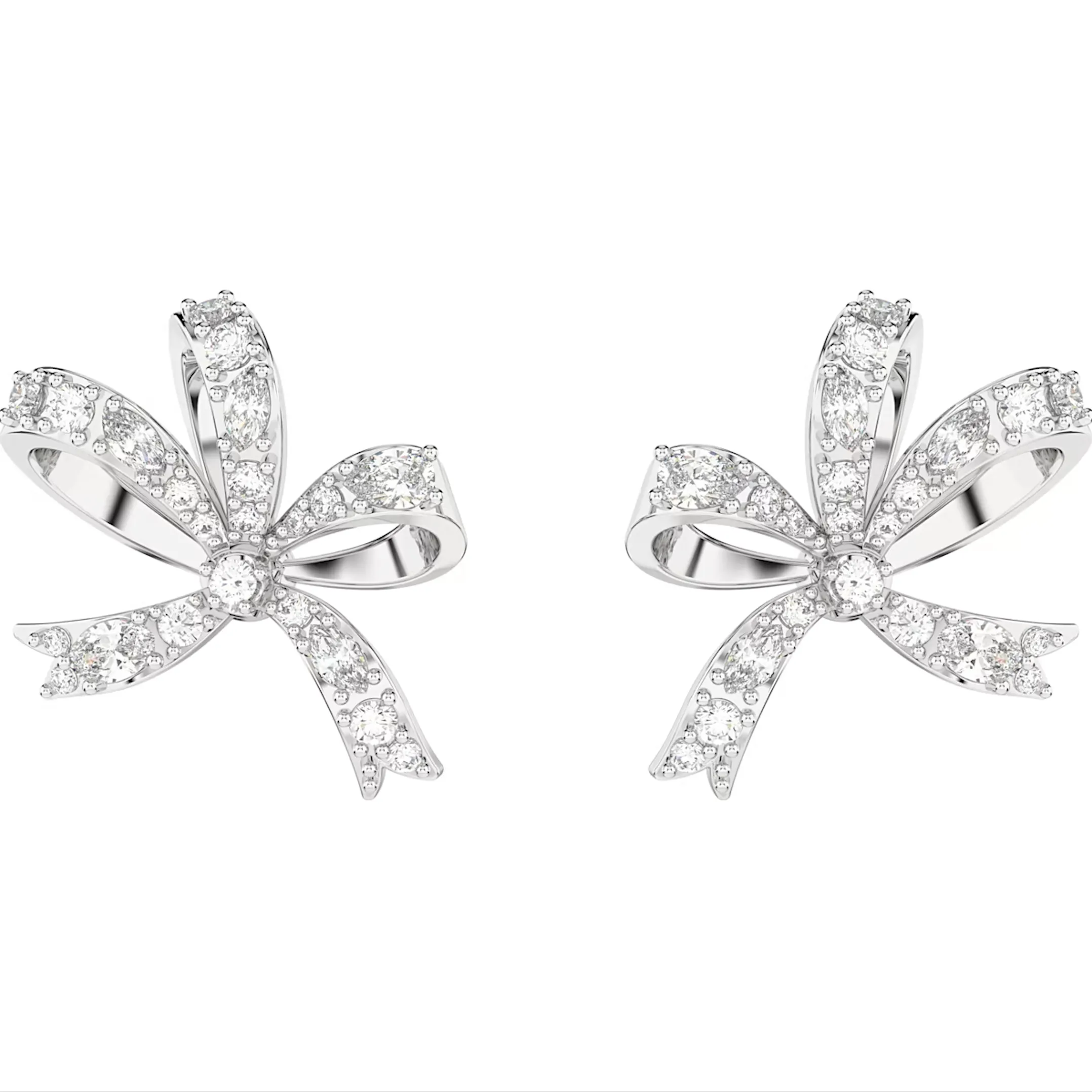 Swarovski Volta Rhodium Plated Small Bow White Crystal Earrings