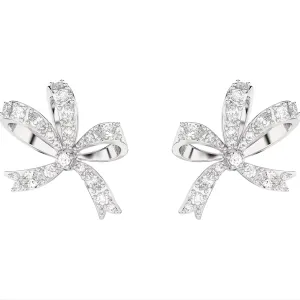 Swarovski Volta Rhodium Plated Small Bow White Crystal Earrings