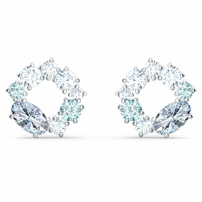Swarovski Attract Rhodium Plated Blue Crystal Circular Stud Earrings D