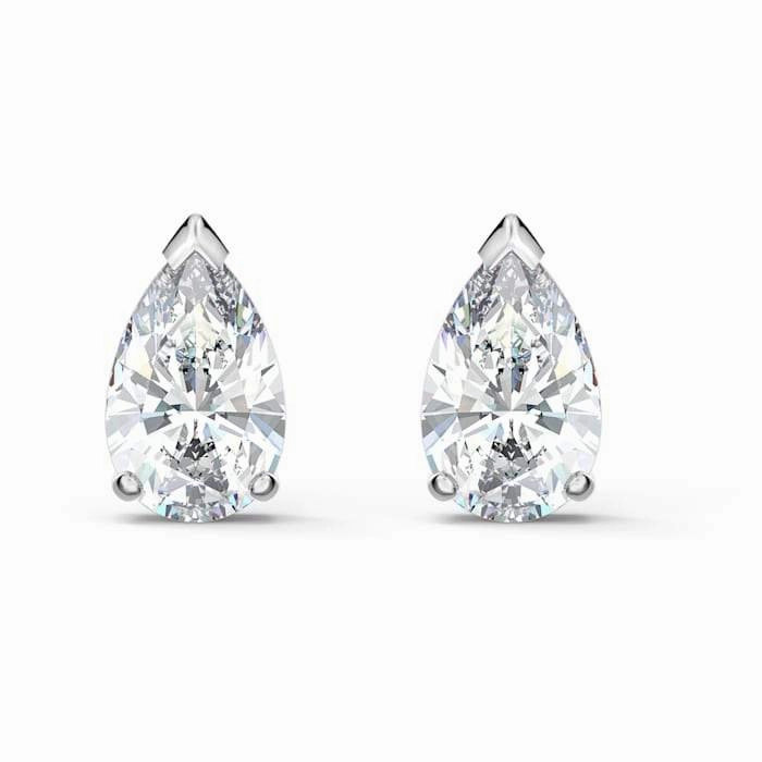 Swarovski Attract White Rhodium Plated Crystal Pear Stud Earrings D