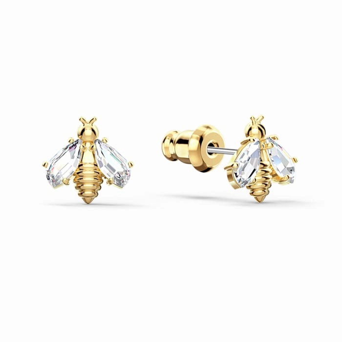 Swarovski Eternal Flower Yellow Gold Tone Plated White Crystal Bee Stud Earrings D