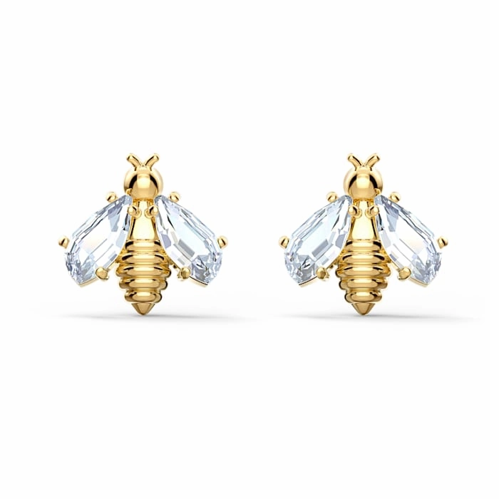 Swarovski Eternal Flower Yellow Gold Tone Plated White Crystal Bee Stud Earrings D