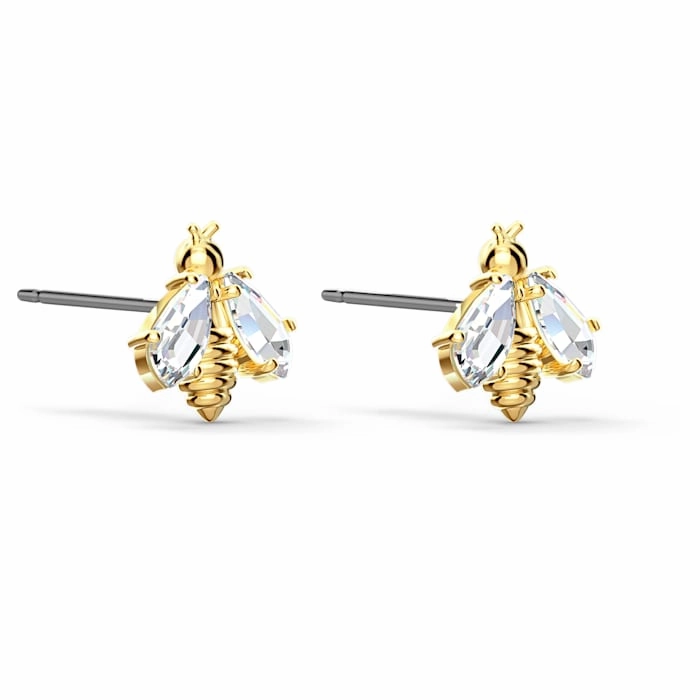 Swarovski Eternal Flower Yellow Gold Tone Plated White Crystal Bee Stud Earrings D