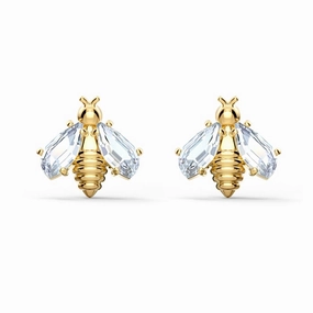 Swarovski Eternal Flower Yellow Gold Tone Plated White Crystal Bee Stud Earrings D