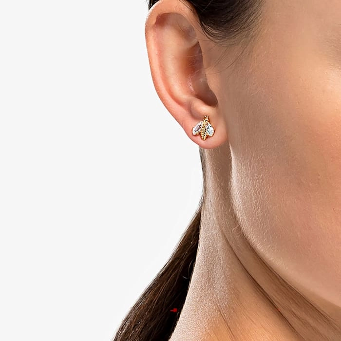 Swarovski Eternal Flower Yellow Gold Tone Plated White Crystal Bee Stud Earrings D