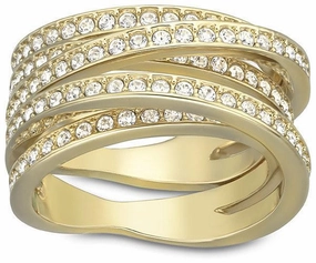 Swarovski Spiral Yellow Gold Plated Crystal Crossover Ring - Size 58