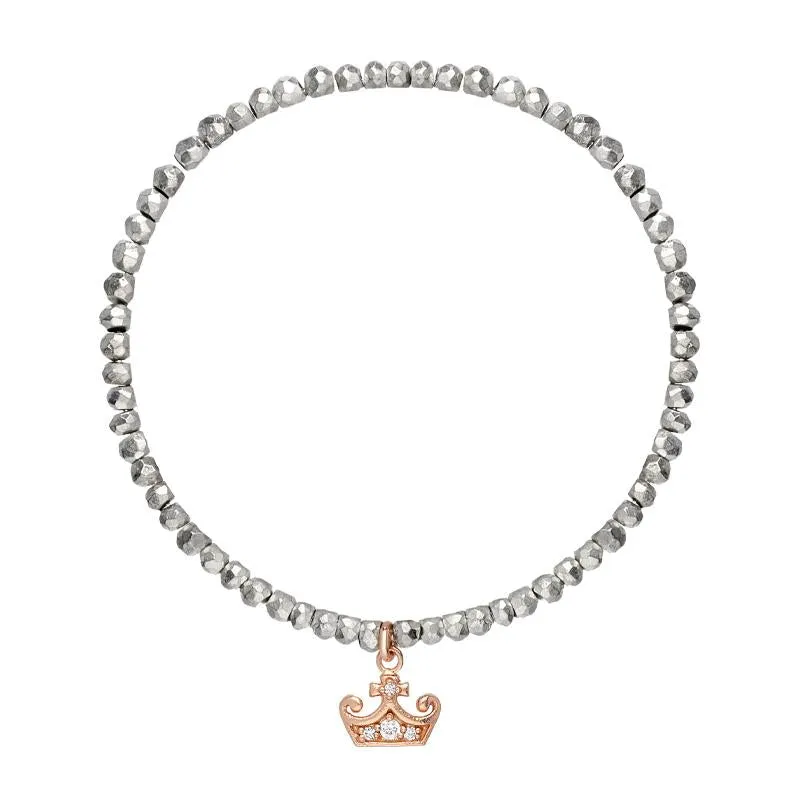 Sylva Rose Gold Plated Sterling Silver Crown Bead Bracelet