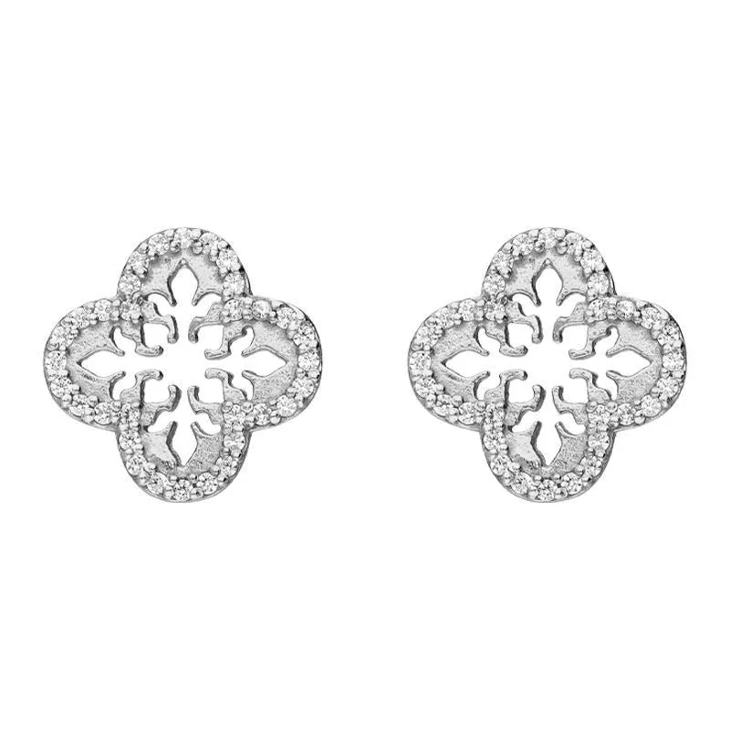 Sylva Sterling Silver Cubic Zirconia Decorative Cross Stud Earrings