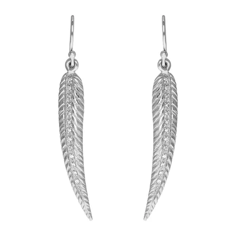 Sylva Sterling Silver Cubic Zirconia Feather Hook Earrings
