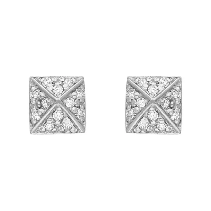 Sylva Sterling Silver Cubic Zirconia Square Sectioned Stud Earrings