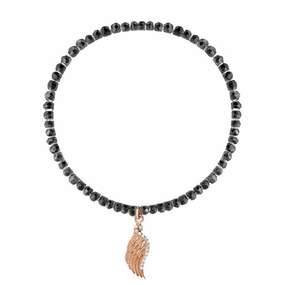 Sylva Rose Gold Plated Sterling Silver Wing Black Bead Bracelet