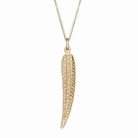 Sylva Yellow Gold Plated Sterling Silver Long Feather Necklace