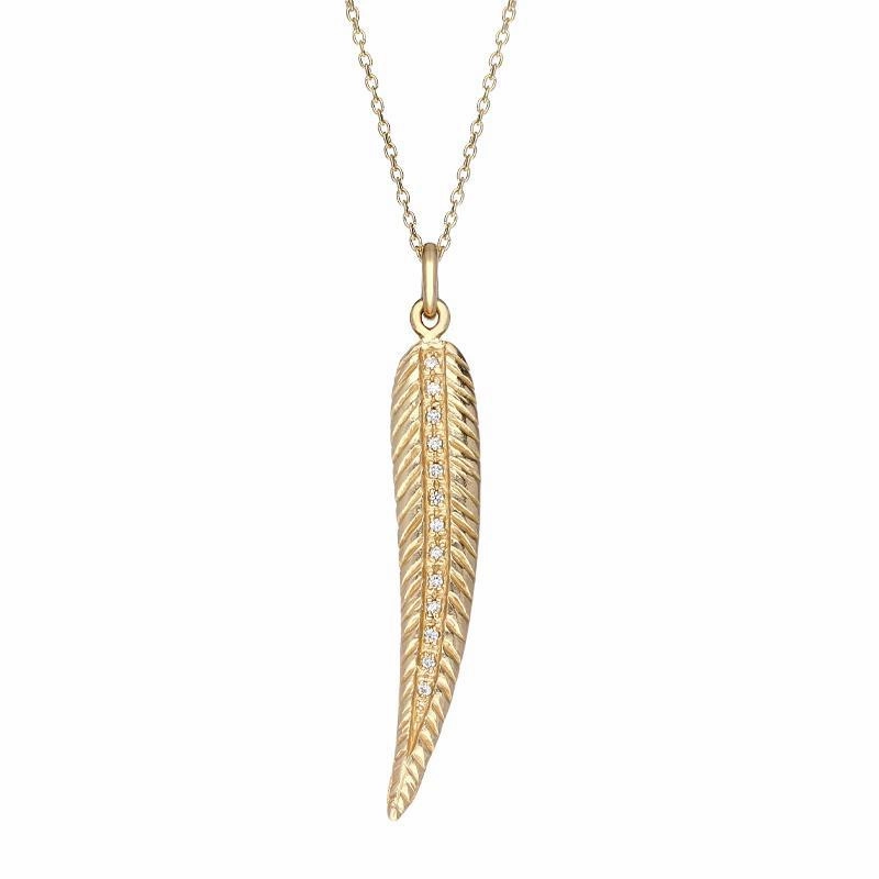 Sylva Yellow Gold Plated Sterling Silver Long Feather Necklace