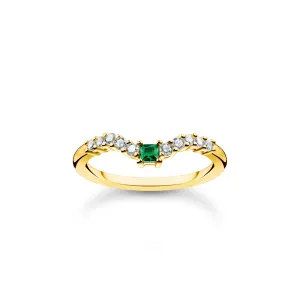 Thomas Sabo Charm Club Gold Plated Sterling Silver Green White Stone Ring D