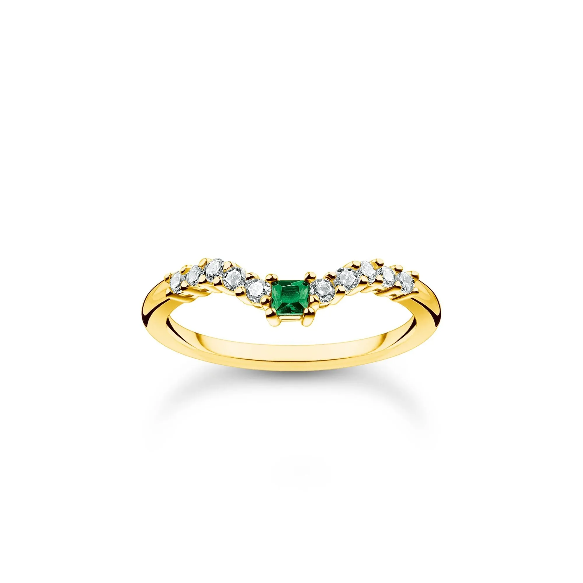 Thomas Sabo Charm Club Gold Plated Sterling Silver Green White Stone Ring D