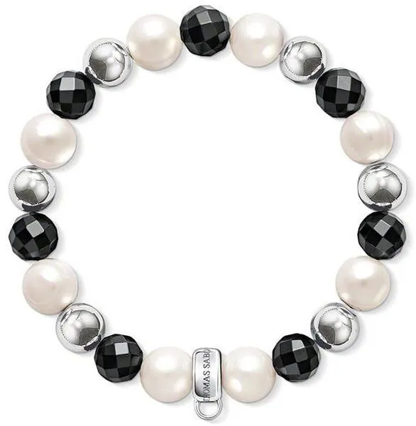 Thomas Sabo Charm Club Sterling Silver Obsidian Pearl Bracelet Medium D