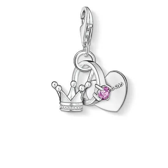 Thomas Sabo Charm Club Sterling Silver Pink Zirconia Princess Charm