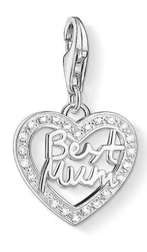 Thomas Sabo Charm Club Sterling Silver White Zirconia Best Mum Heart Charm