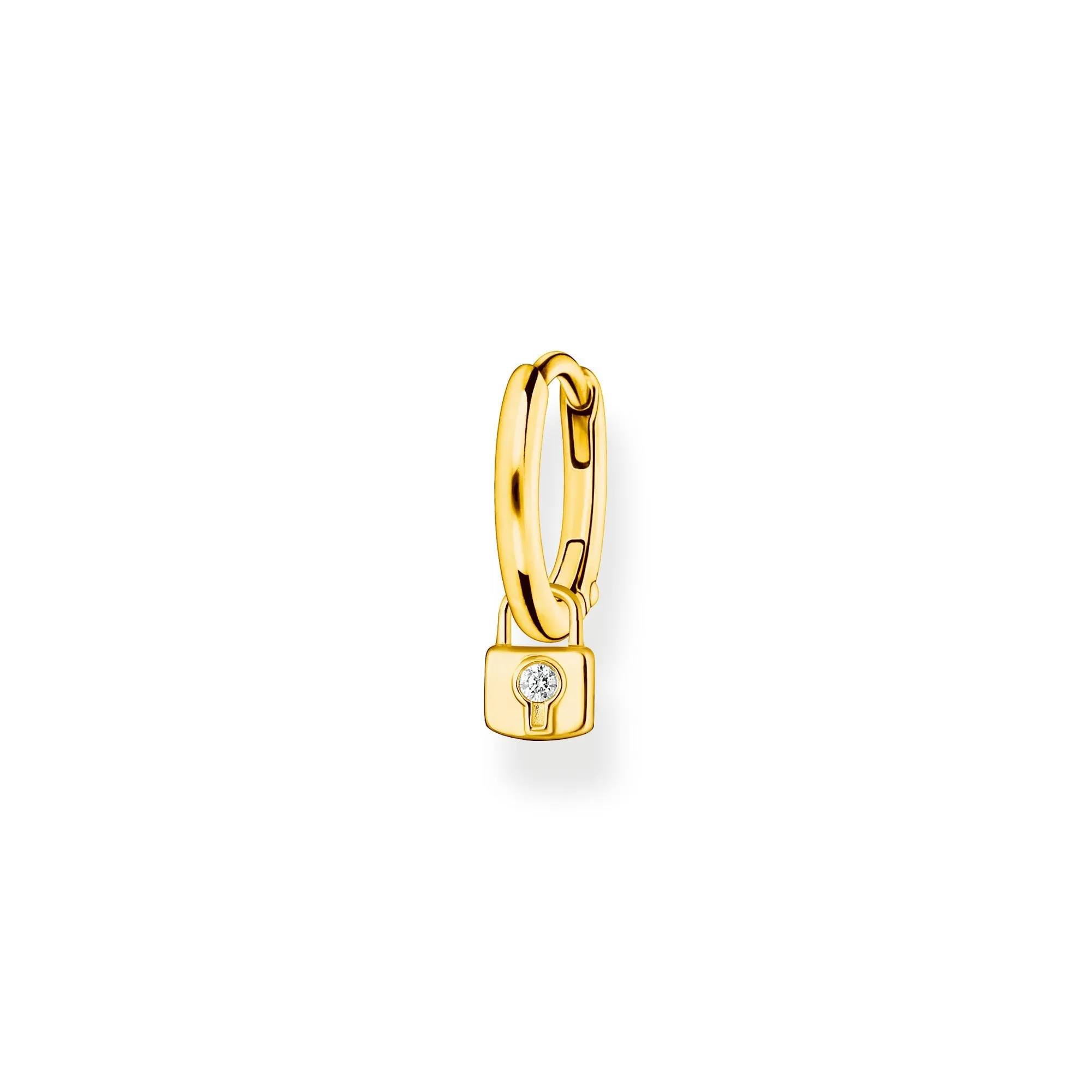 Thomas Sabo Charm Club Yellow Gold Plated Sterling Silver Padlock Hoop Earring D