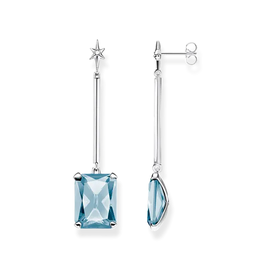 Thomas Sabo Earrings with Aquamarine-Coloured Stone and Star Silver