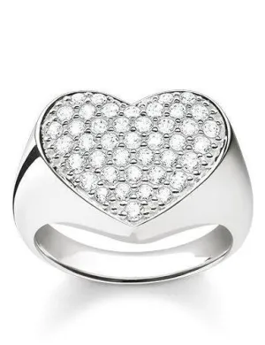 Thomas Sabo Glam And Soul Sterling Silver White Zirconia Heart Signet Ring D