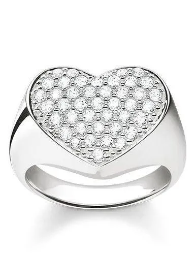 Thomas Sabo Glam And Soul Sterling Silver White Zirconia Heart Signet Ring D