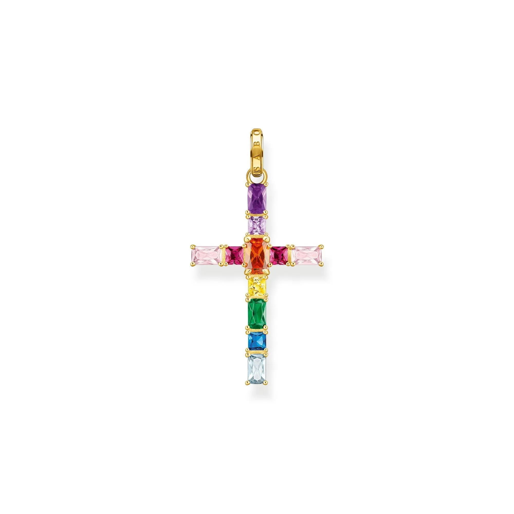 Thomas Sabo Gold Plated Sterling Silver Colourful Stone Cross Pendant
