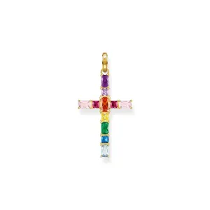 Thomas Sabo Gold Plated Sterling Silver Colourful Stone Cross Pendant
