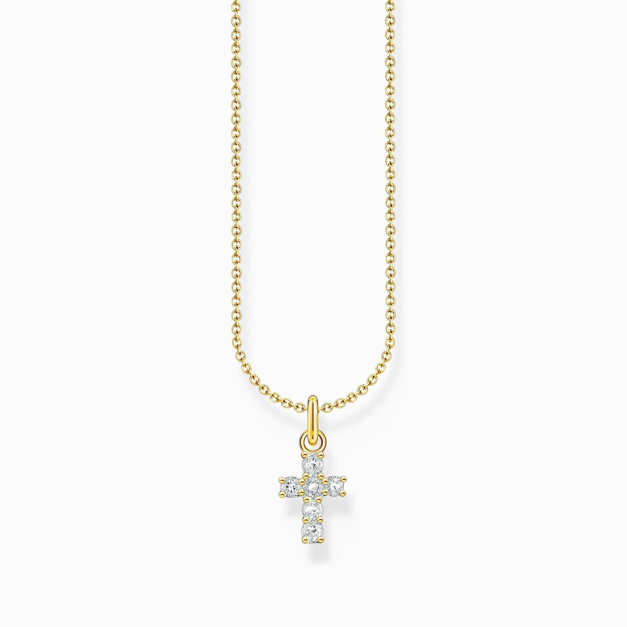 Thomas Sabo Gold Plated Sterling Silver Cross White Zirconia Necklace