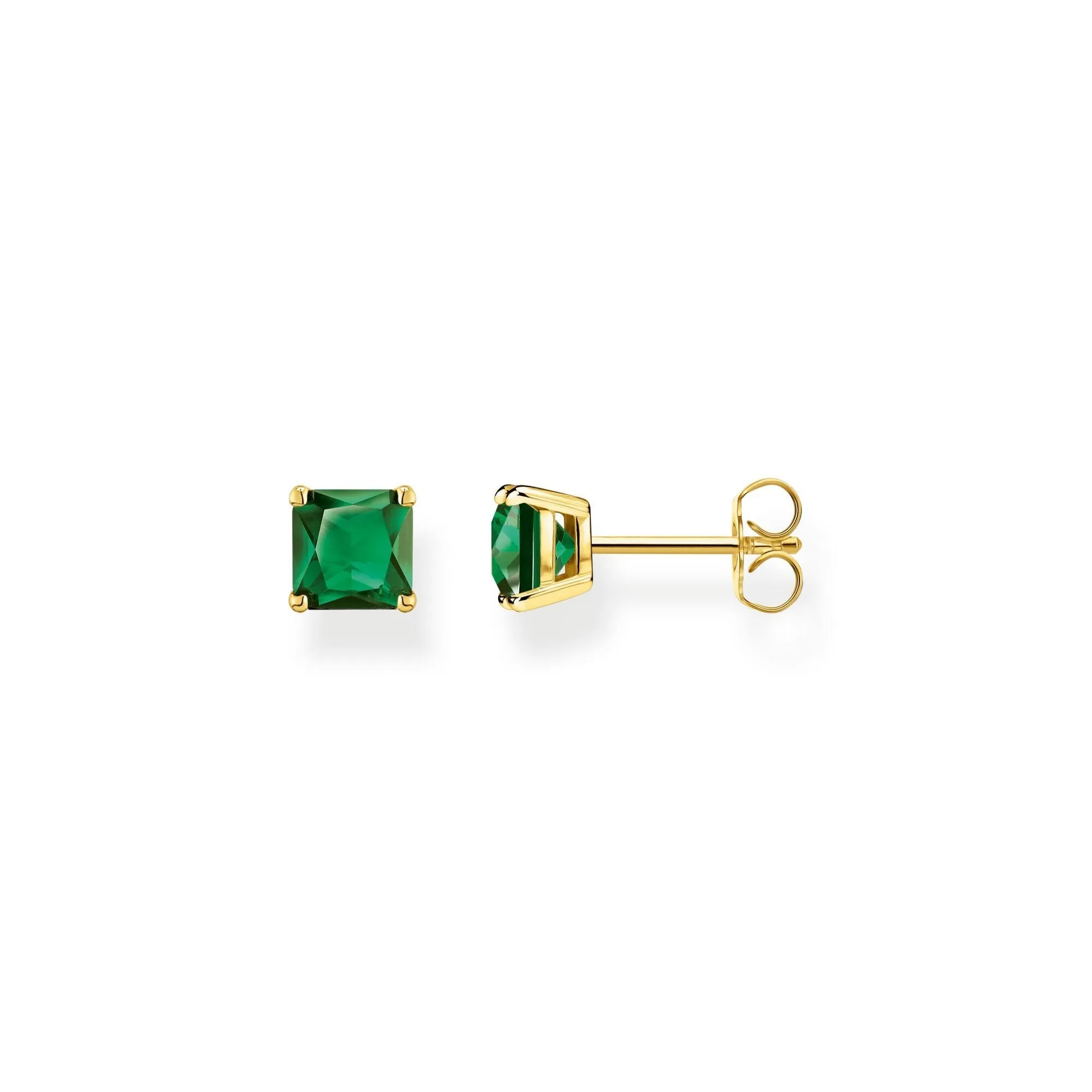 Thomas Sabo Gold Plated Sterling Silver Green Stone Stud Earrings