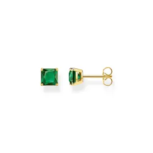Thomas Sabo Gold Plated Sterling Silver Green Stone Stud Earrings