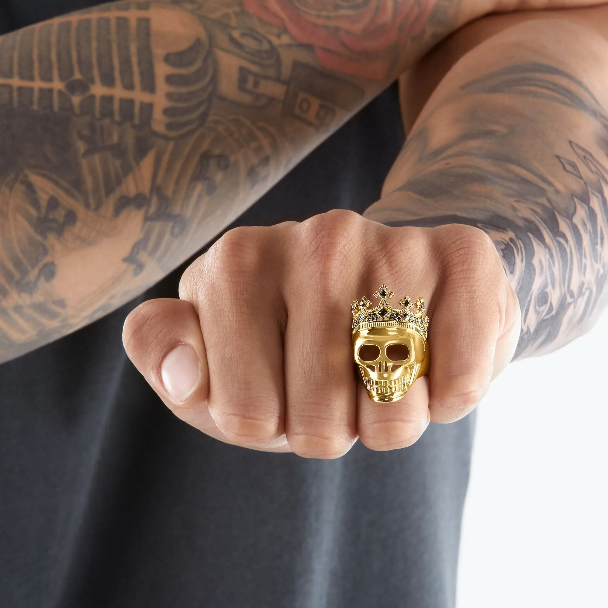 Thomas Sabo Gold Plated Sterling Silver Skull Crown Ring D