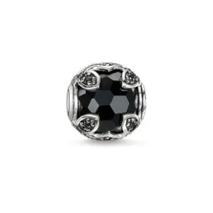 Thomas Sabo Karma Beads Sterling Silver Black Onyx Black Zirconia Lotus Charm