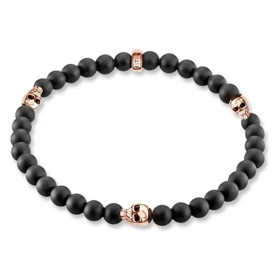 Thomas Sabo Rebel at Heart Rose Gold Matt Obsidian Bracelet
