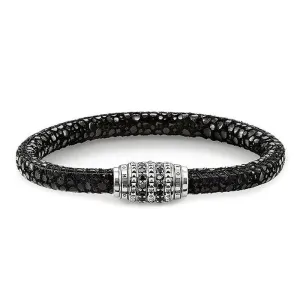 Thomas Sabo Rebel At Heart Steel Zirconia Leather Black Studs Bracelet D