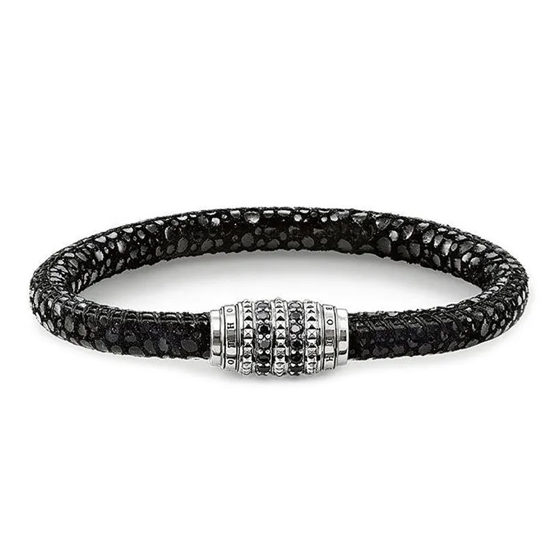 Thomas Sabo Rebel At Heart Steel Zirconia Leather Black Studs Bracelet D