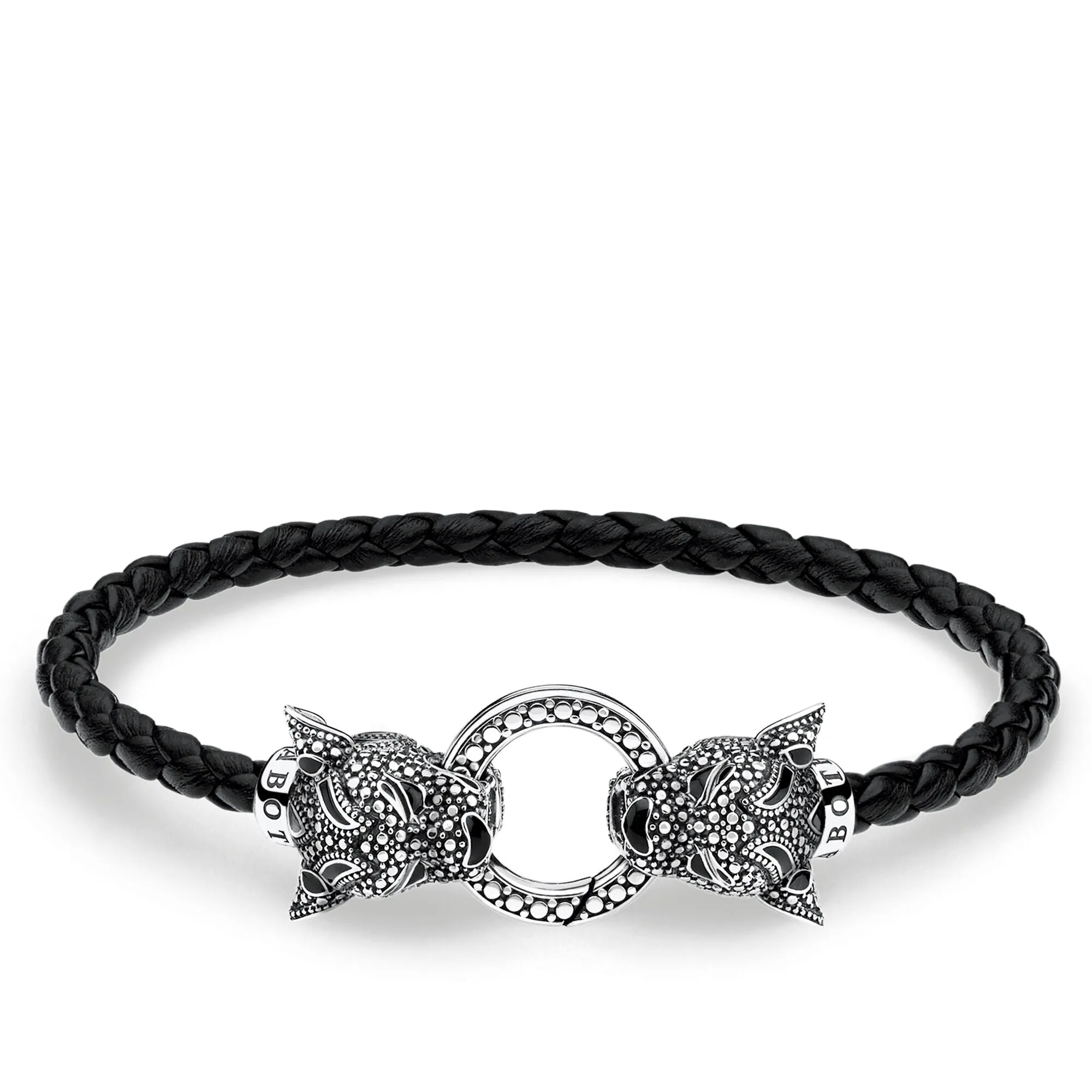 Thomas Sabo Rebel at Heart Sterling Silver Black Leather Cat Bracelet