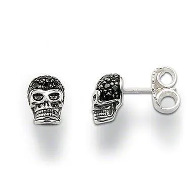 Thomas Sabo Rebel At Heart Sterling Silver Black Stone Skull Earring D