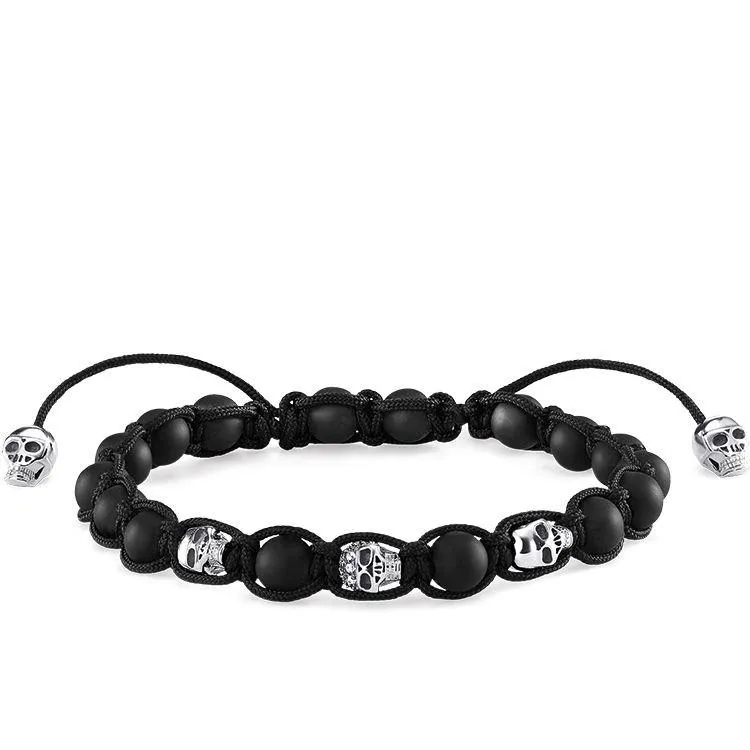 Thomas Sabo Rebel At Heart Sterling Silver Diamond Obsidian Skull Bracelet