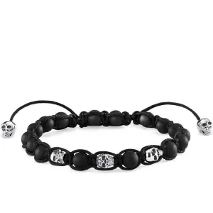 Thomas Sabo Rebel At Heart Sterling Silver Diamond Obsidian Skull Bracelet