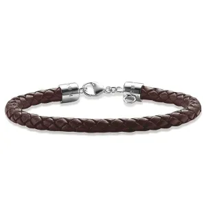 Thomas Sabo Sterling Silver Brown Woven Leather Bracelet D