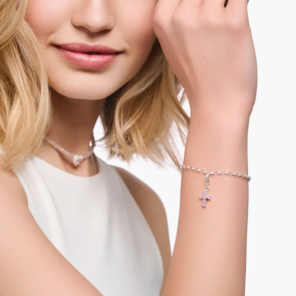 Thomas Sabo Sterling Silver Charmista Pink Zirconia Cross Charm