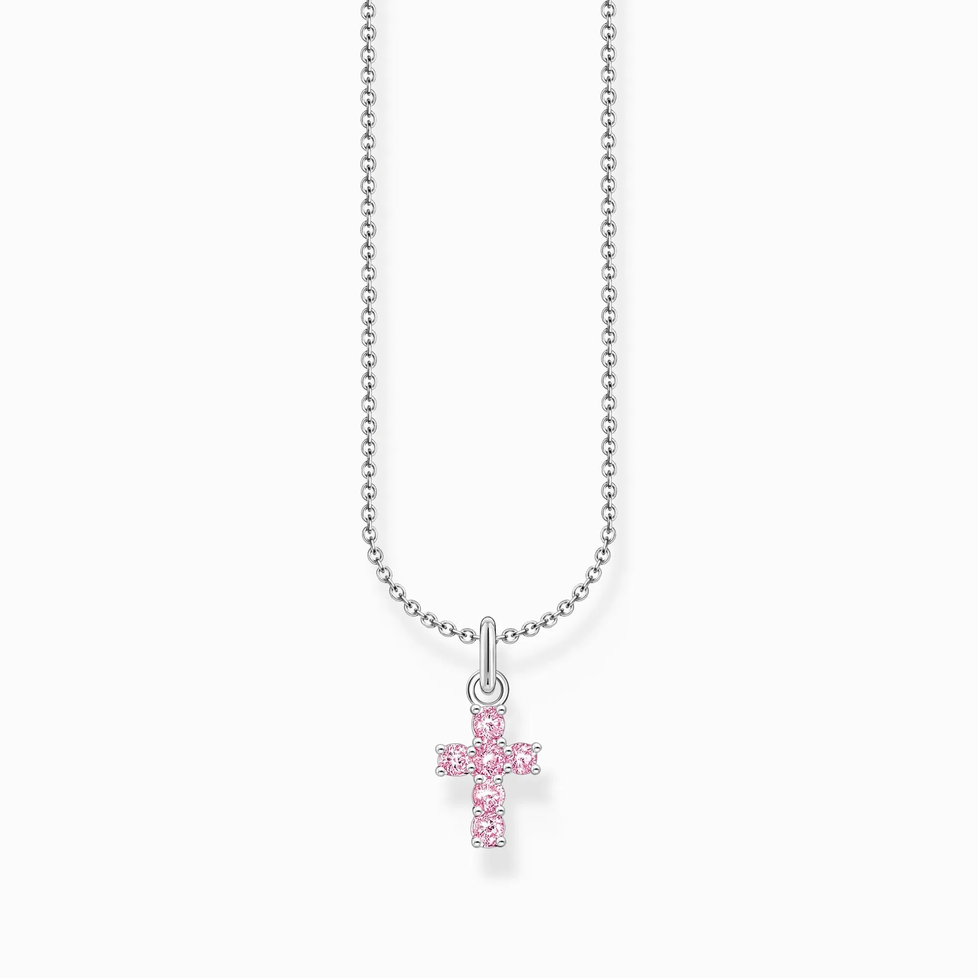 Thomas Sabo Sterling Silver Cross Pink Zirconia Necklace