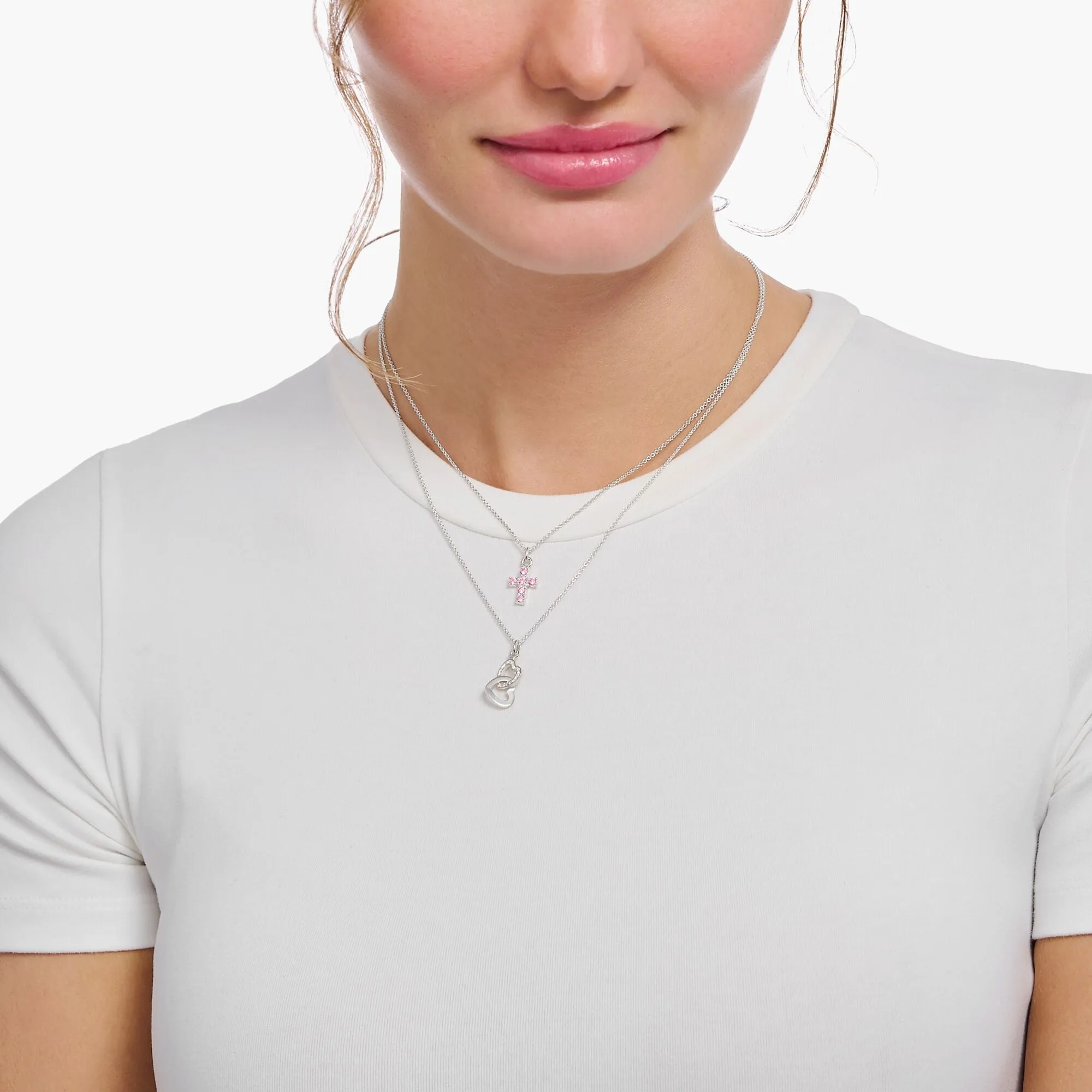Thomas Sabo Sterling Silver Cross Pink Zirconia Necklace