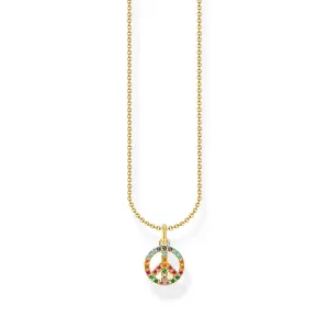 Thomas Sabo Sterling Silver Gold Plated Charm Club Rainbow Peace Pendant On Chain