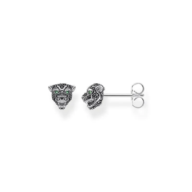 Thomas Sabo Sterling Silver Wild Black Cat Stud Earrings