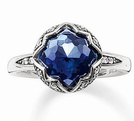 Thomas Sabo Glam And Soul Sterling Silver Corundum Dark Blue Lotus Ring D