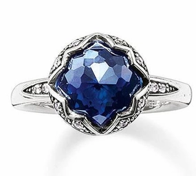 Thomas Sabo Glam And Soul Sterling Silver Corundum Dark Blue Lotus Ring D