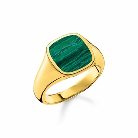 Thomas Sabo Gold Plated Sterling Silver Classic Green Ring