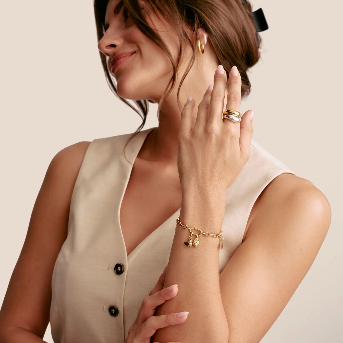 Thomas Sabo Gold Plated White Zirconia Heart With Star Connect Charm